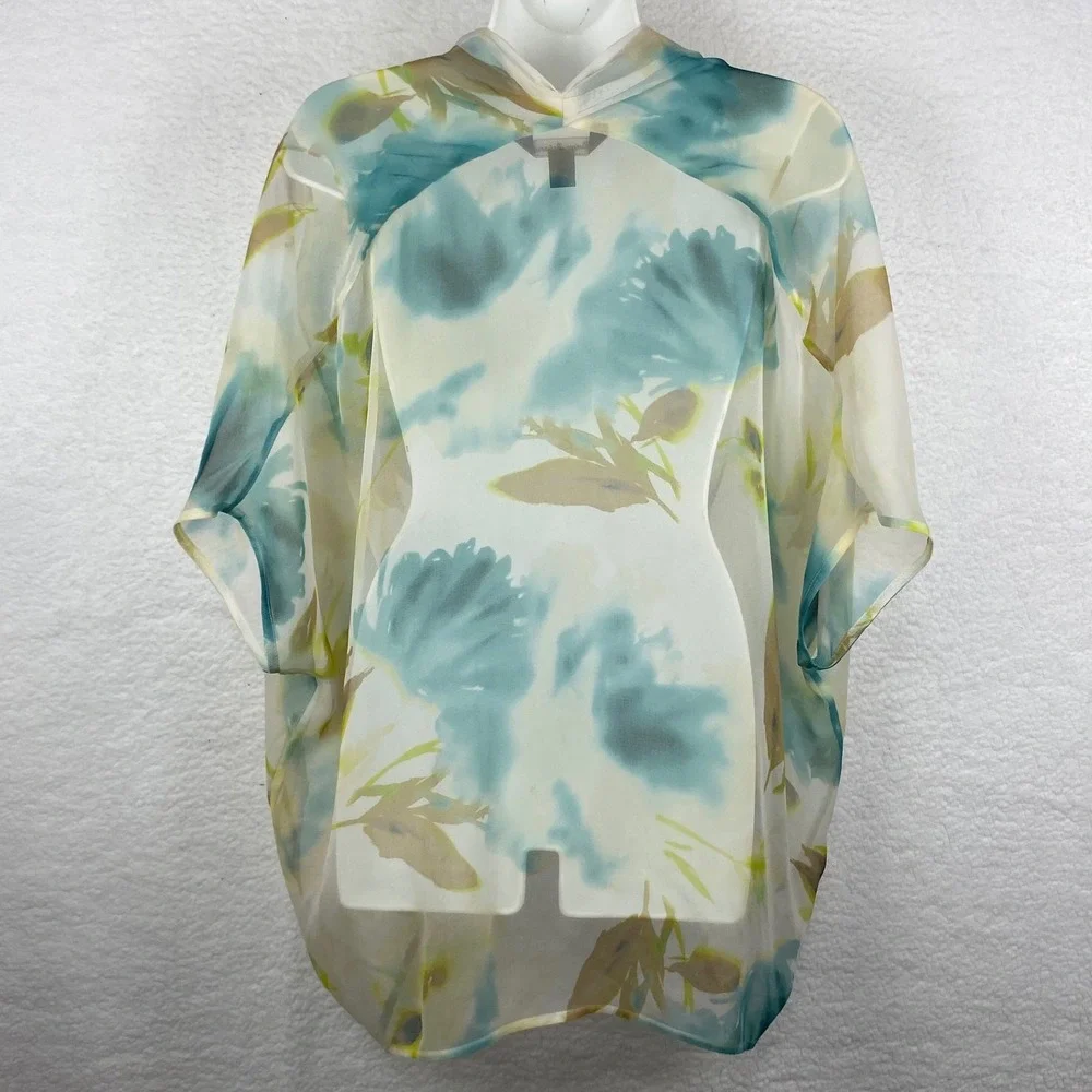 Tommy Bahama Womens Large 100% Silk Watercolor Floral Kimono Wrap Teal Lime